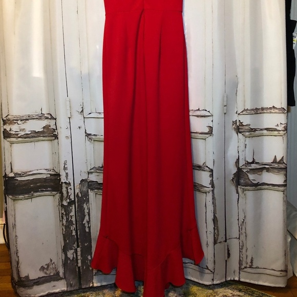 Ruby Red! Betsy & Adam Plunging Ruffled Red Gown - NWO… - Picture 8 of 16
